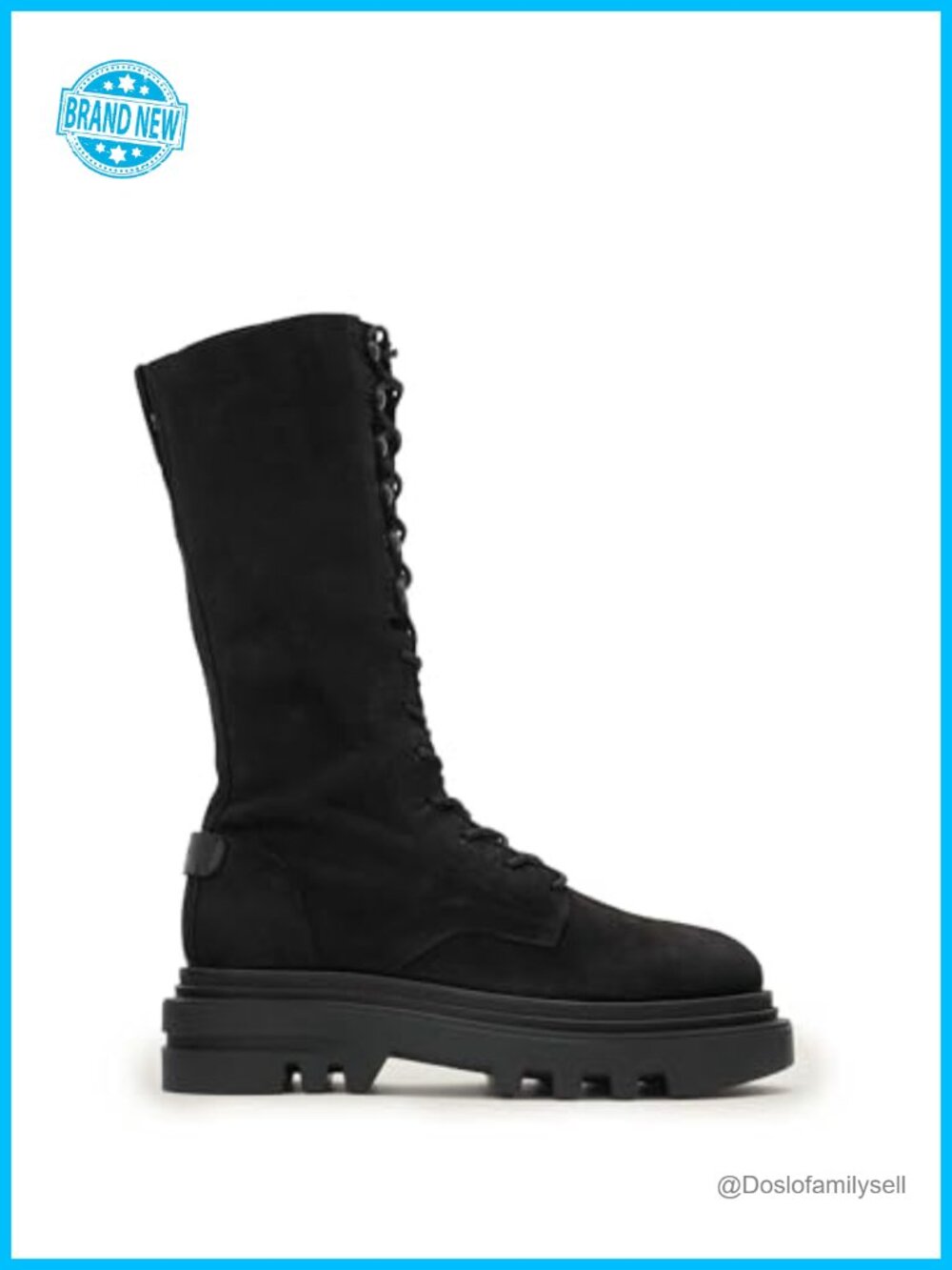 Leather Mid-Calf Lace-Up Combat Boots Round Toe